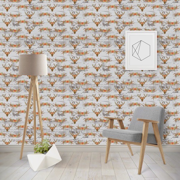 Custom Floral Antler Wallpaper & Surface Covering (Peel & Stick - Repositionable)