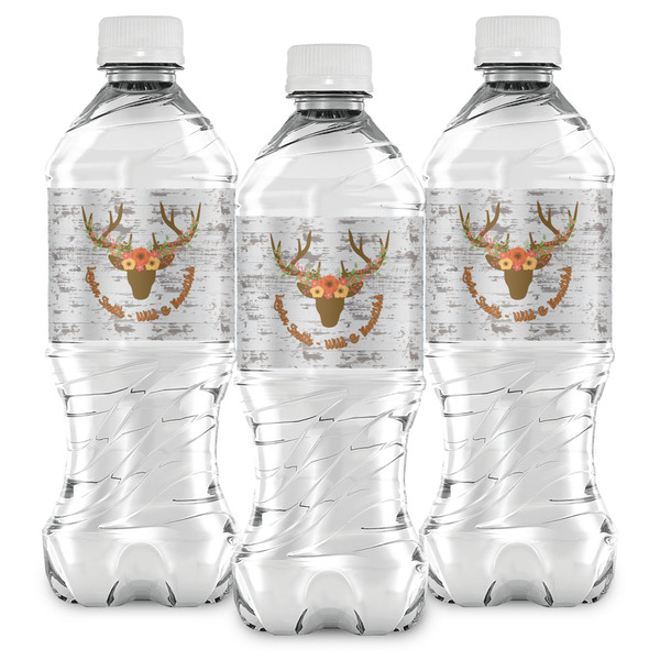 Floral Antler Water Bottle Labels - Front View