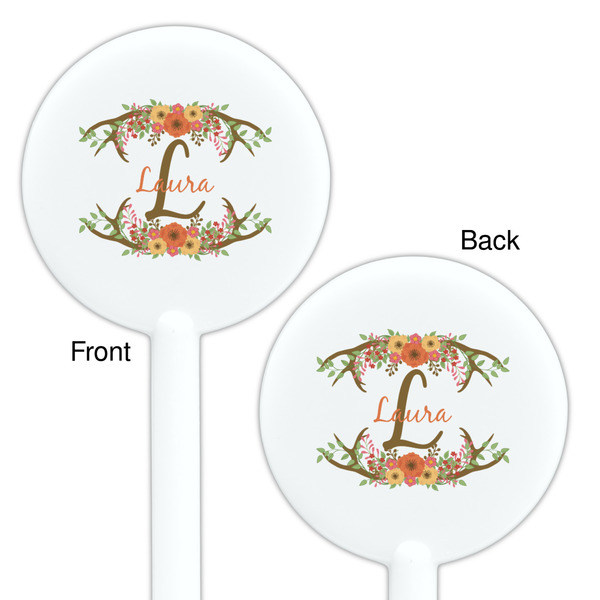 Floral Antler White Plastic 5.5" Stir Stick - Double Sided - Round - Front & Back