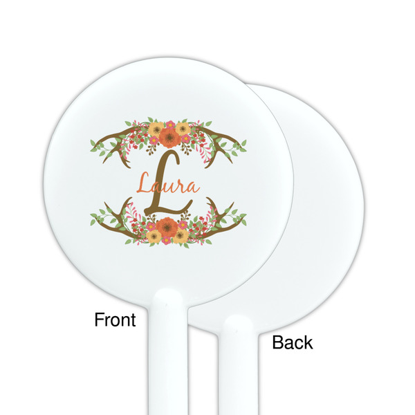 Floral Antler White Plastic 5.5" Stir Stick - Single Sided - Round - Front & Back