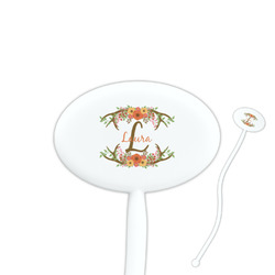 Floral Antler 7" Oval Plastic Stir Sticks - White - Double Sided (Personalized)