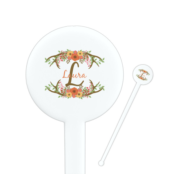 Custom Floral Antler Round Plastic Stir Sticks (Personalized)