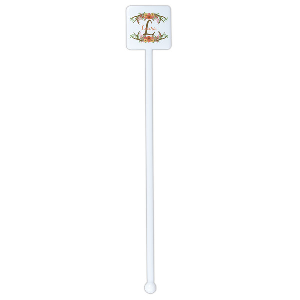 Floral Antler White Plastic Stir Stick - Double Sided - Square - Single Stick