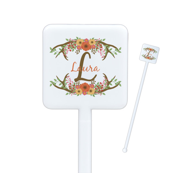 Custom Floral Antler Square Plastic Stir Sticks (Personalized)