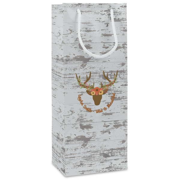 Custom Floral Antler Wine Gift Bags - Matte (Personalized)