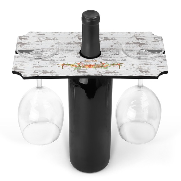 Custom Floral Antler Wine Bottle & Glass Holder (Personalized)