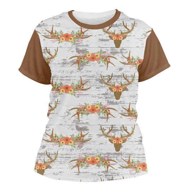 Custom Floral Antler Women's Crew T-Shirt - Medium