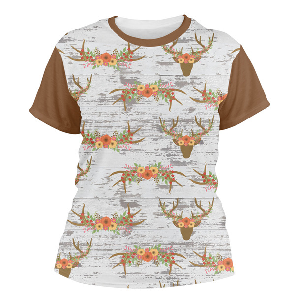 Custom Floral Antler Women's Crew T-Shirt - 2X Large