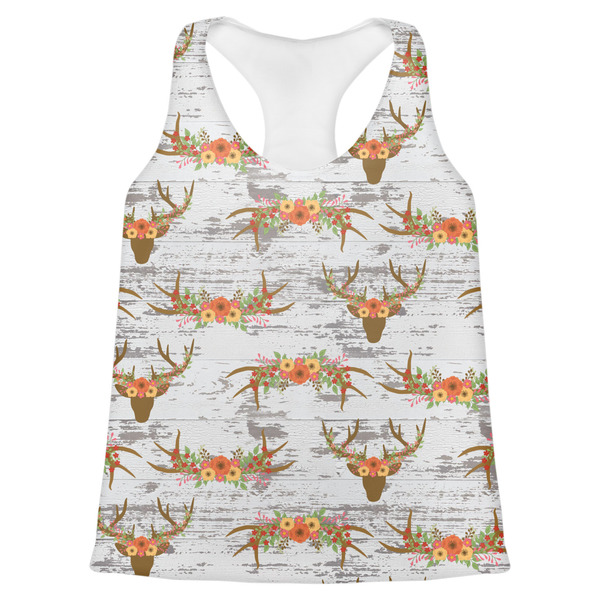 Custom Floral Antler Womens Racerback Tank Top - X Small