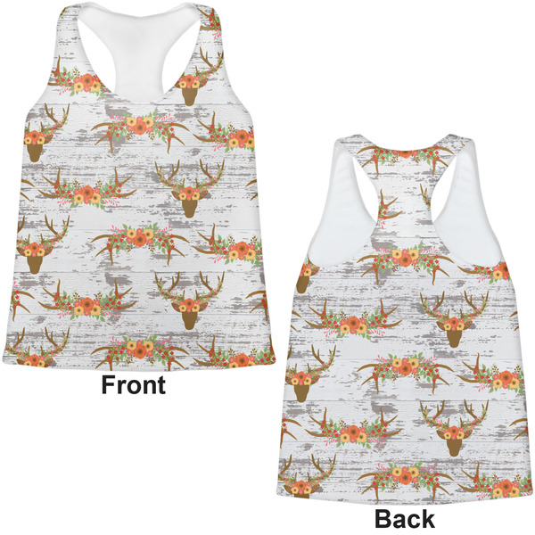 Floral Antler Womens Racerback Tank Tops - Medium - Front and Back