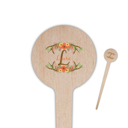 Floral Antler 4" Round Wooden Food Picks - Single Sided (Personalized)