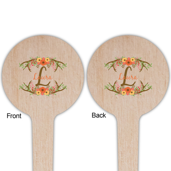 Floral Antler Wooden 4" Food Pick - Round - Double Sided - Front & Back