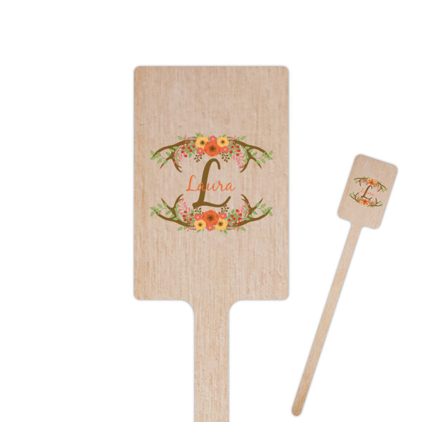 Custom Floral Antler 6.25" Rectangle Wooden Stir Sticks - Single Sided (Personalized)
