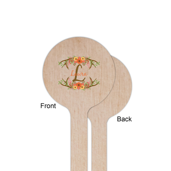Floral Antler Wooden 6" Stir Stick - Round - Single Sided - Front & Back