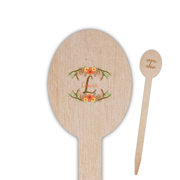 Custom Floral Antler Oval Wooden Food Picks - Single Sided (Personalized)
