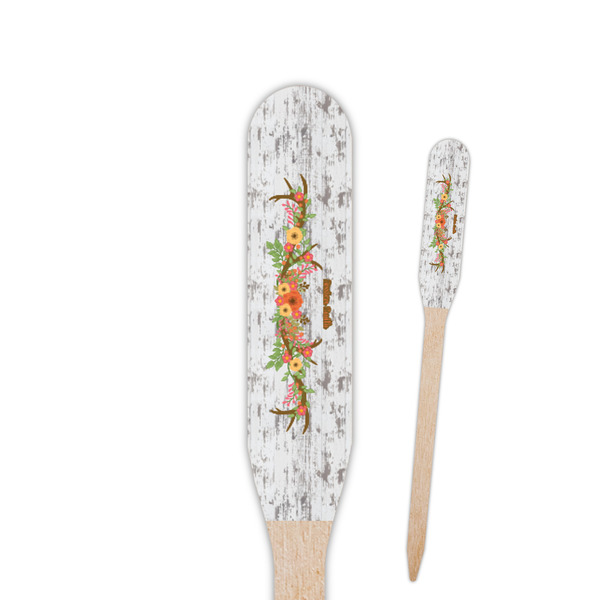 Custom Floral Antler Paddle Wooden Food Picks - Single Sided (Personalized)