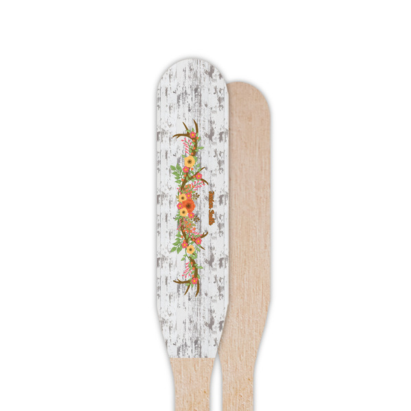 Floral Antler Wooden Food Pick - Paddle - Single Sided - Front & Back