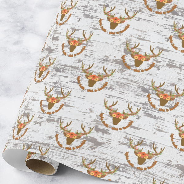 Custom Floral Antler Wrapping Paper Roll - Large (Personalized)