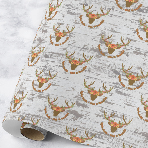 Custom Floral Antler Wrapping Paper Roll - Large - Matte (Personalized)