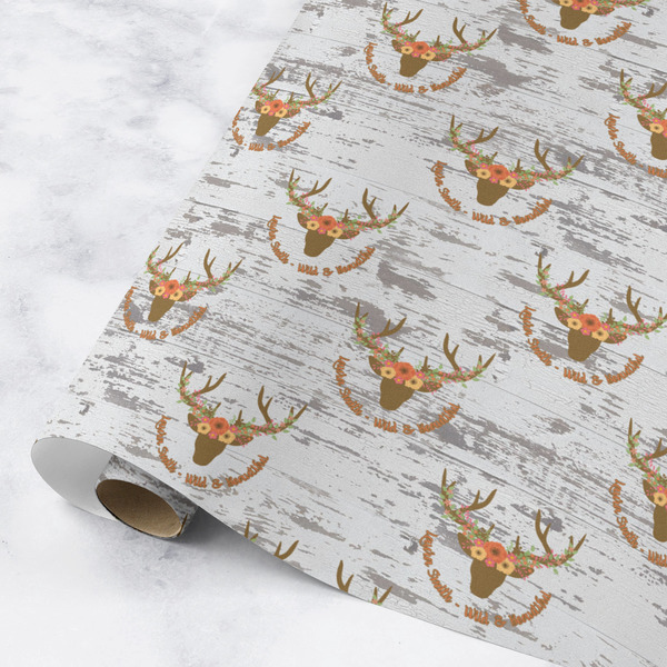 Custom Floral Antler Wrapping Paper Roll - Medium - Matte (Personalized)
