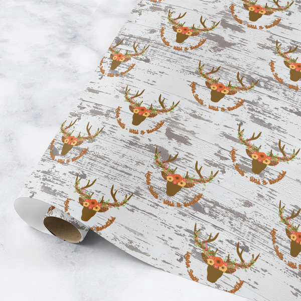 Custom Floral Antler Wrapping Paper Roll - Medium (Personalized)
