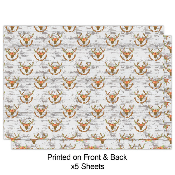 Floral Antler Wrapping Paper Sheet - Double Sided - Front