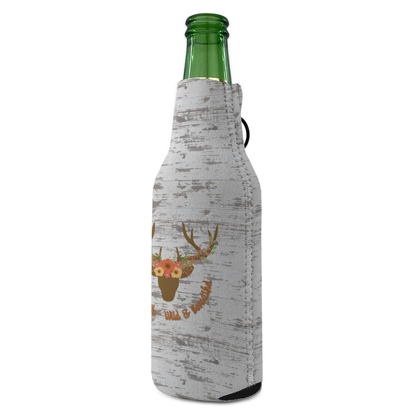 Floral Antler Zipper Bottle Cooler - ANGLE (bottle)