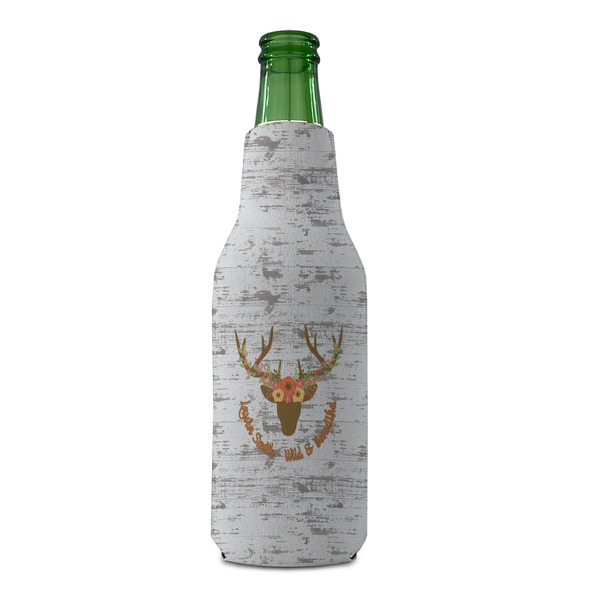 Floral Antler Zipper Bottle Cooler - FRONT (bottle)