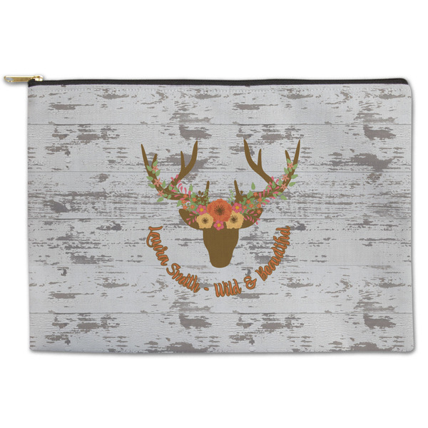 Custom Floral Antler Zipper Pouch - Large - 12.5"x8.5" (Personalized)