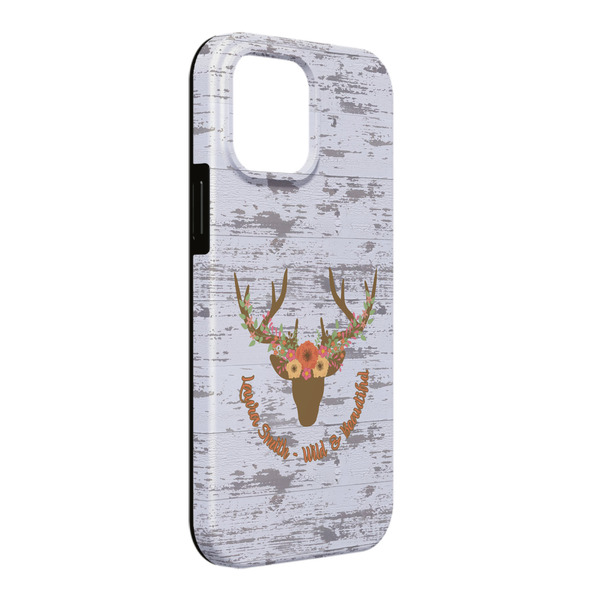 Custom Floral Antler iPhone Case - Rubber Lined - iPhone 13 Pro Max (Personalized)