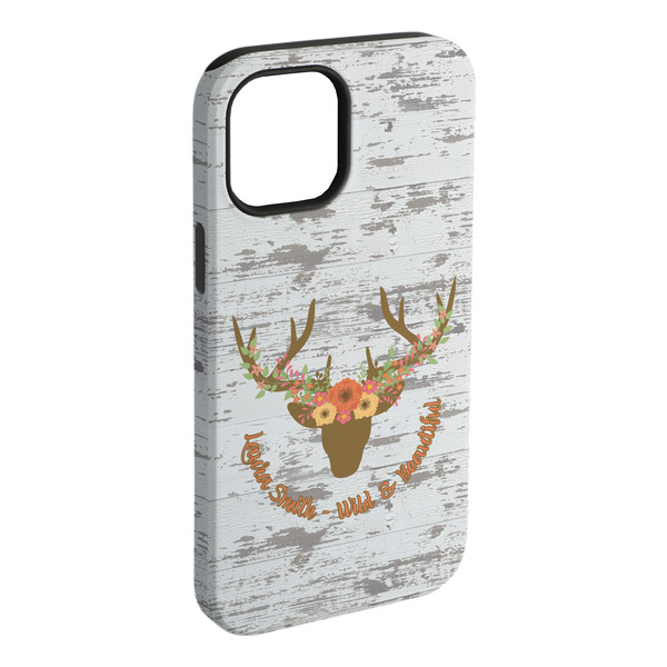 Custom Floral Antler iPhone Case - Rubber Lined (Personalized)
