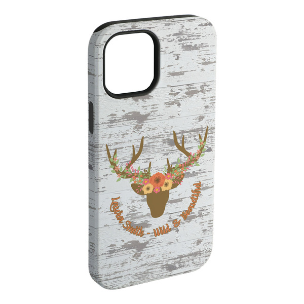 Custom Floral Antler iPhone Case - Rubber Lined - iPhone 15 Pro Max (Personalized)