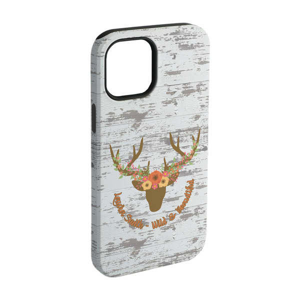 Custom Floral Antler iPhone Case - Rubber Lined - iPhone 15 Pro (Personalized)