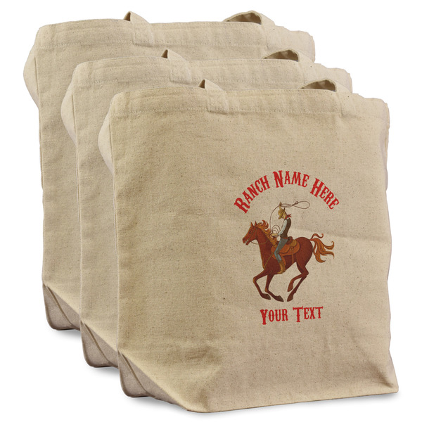 Custom Western Ranch Reusable Cotton Grocery Bags - Set of 3 (Personalized)