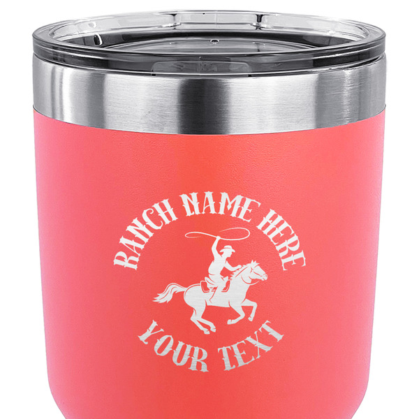 Western Ranch 30 oz Stainless Steel Ringneck Tumbler - Coral - CLOSE UP