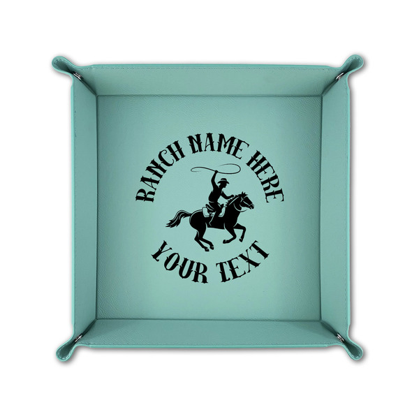 Western Ranch 6" x 6" Teal Leatherette Snap Up Tray - FOLDED UP