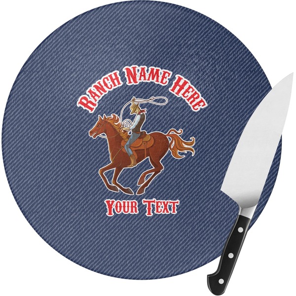 Custom Western Ranch Round Glass Cutting Board - Small (Personalized)