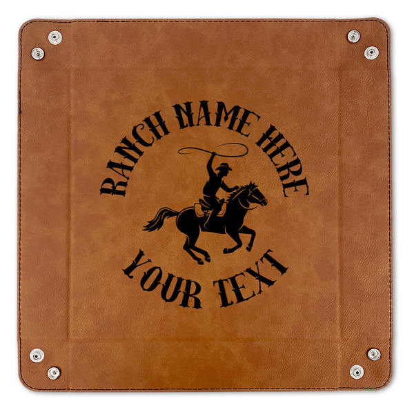 Western Ranch 9" x 9" Leatherette Snap Up Tray - APPROVAL (FLAT)