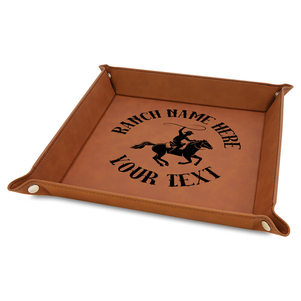 Custom Western Ranch Faux Leather Dice Tray - 9" x 9" - Rawhide (Personalized)