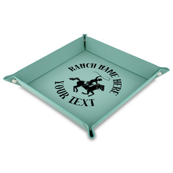 Western Ranch Faux Leather Dice Tray - 9" x 9"  - Teal (Personalized)