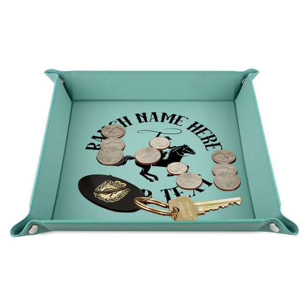 Western Ranch 9" x 9" Teal Leatherette Snap Up Tray - STYLED