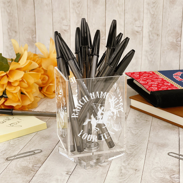Western Ranch Acrylic Pencil Holder - IN CONTEXT