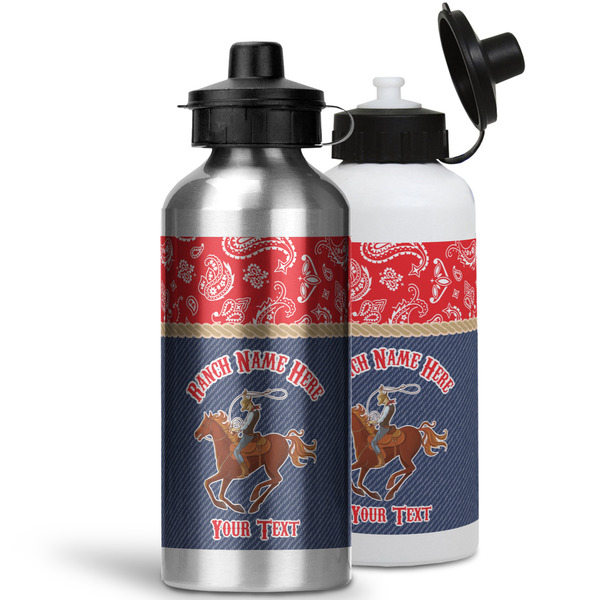 Western Ranch Aluminum Water Bottles - MAIN (white &silver)
