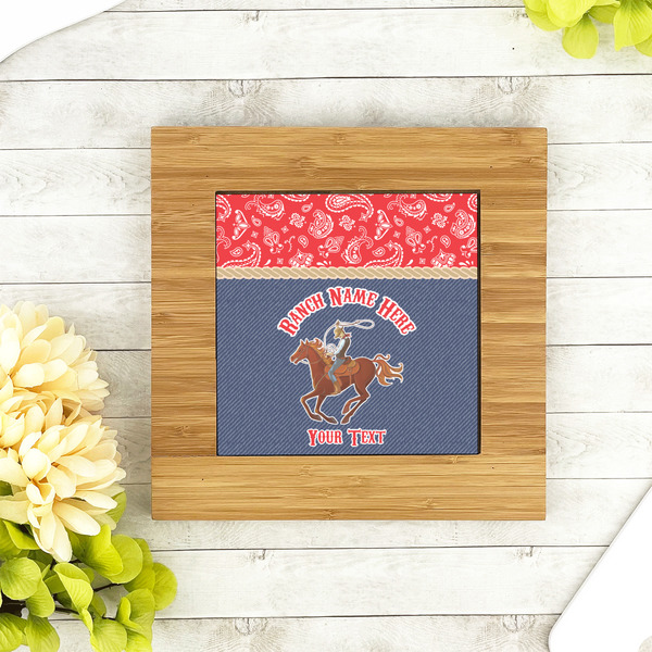Western Ranch Bamboo Trivet with 6" Tile - LIFESTYLE