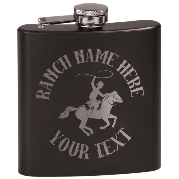 Custom Western Ranch Black Flask Set (Personalized)