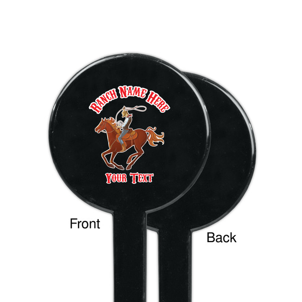 Western Ranch Black Plastic 7" Stir Stick - Single Sided - Round - Front & Back
