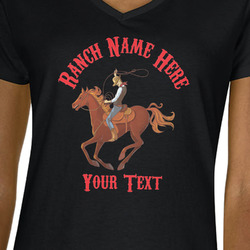 Western Ranch Women's V-Neck T-Shirt - Black - Large (Personalized)