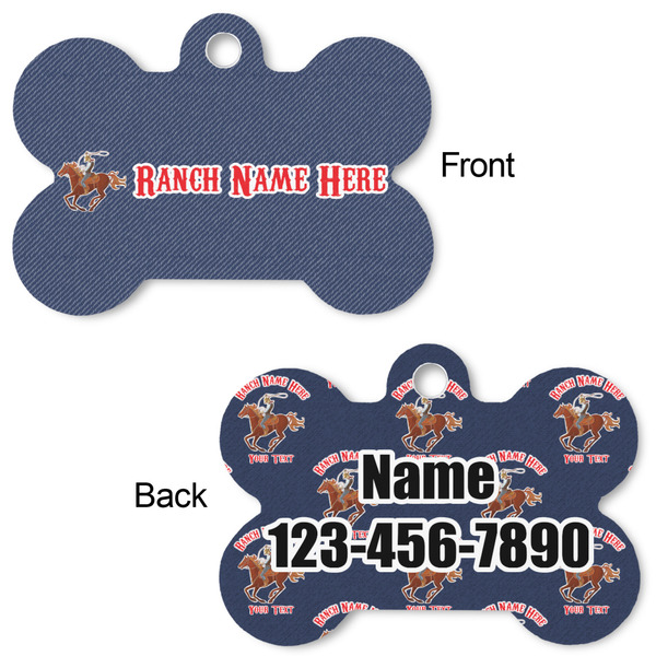 Western Ranch Bone Shaped Dog Tag - Front & Back