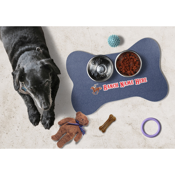 Western Ranch Bone Shaped Mat w/ Food & Water