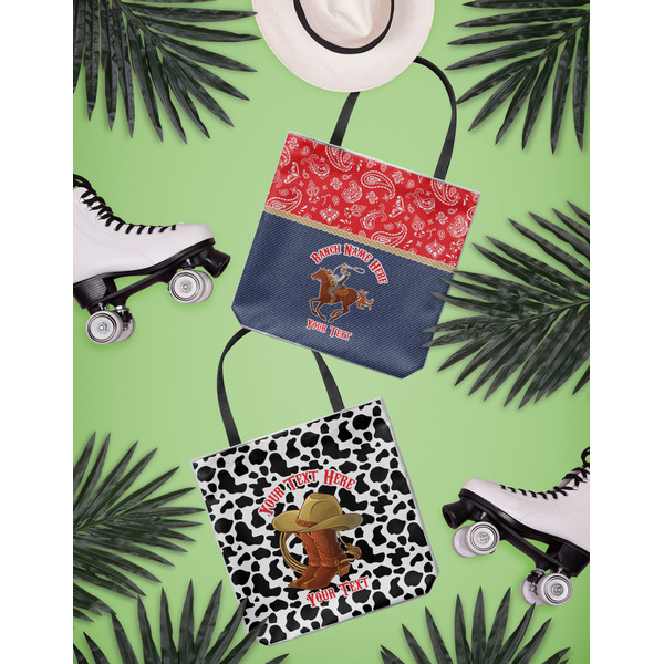 Western Ranch Canvas Tote Lifestyle Front and Back- 13x13